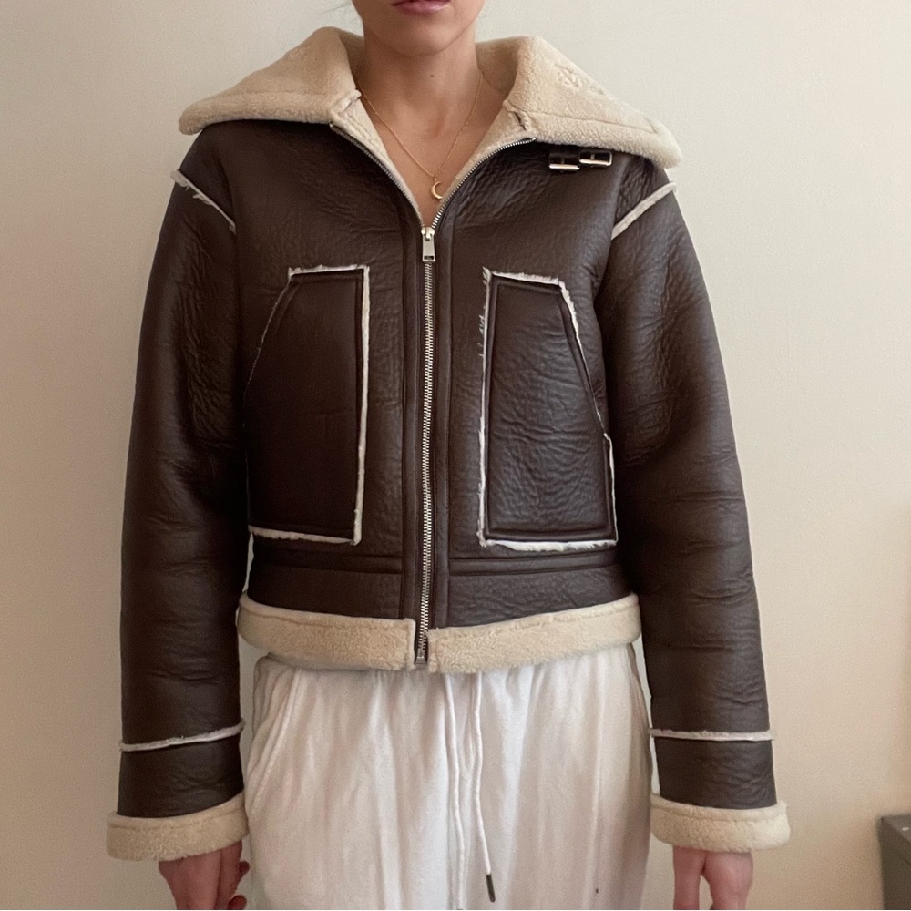 PLT Faux Leather Aviator Jacket